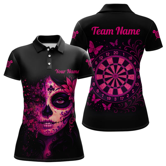 Women’s Darts Team Shirt - Blossom Skull & Floral Dartboard | Custom Name Option NYN0315