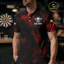 Load image into Gallery viewer, Men's Custom Darts Team Shirt - Skull &amp; Dartboard Graphic With Grunge Red Pattern NYN0320