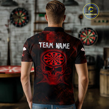 Load image into Gallery viewer, Men's Custom Darts Team Shirt - Skull &amp; Dartboard Graphic With Grunge Red Pattern NYN0320