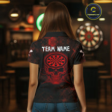 Load image into Gallery viewer, Women's Custom Darts Team Shirt - Skull &amp; Dartboard Graphic With Grunge Red Pattern NYN0320