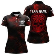 Load image into Gallery viewer, Women's Custom Darts Team Shirt - Skull &amp; Dartboard Graphic With Grunge Red Pattern NYN0320