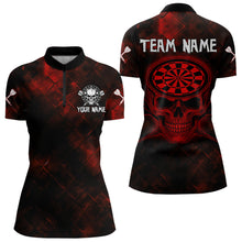 Load image into Gallery viewer, Women's Custom Darts Team Shirt - Skull &amp; Dartboard Graphic With Grunge Red Pattern NYN0320