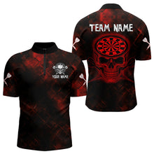 Load image into Gallery viewer, Men's Custom Darts Team Shirt - Skull &amp; Dartboard Graphic With Grunge Red Pattern NYN0320