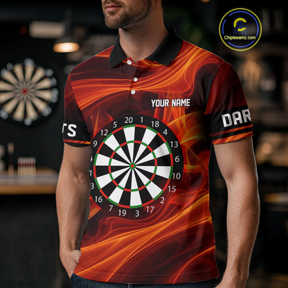 Orange Waving Lines Flame Dart Arrow Men's Darts Shirt - Custom Name & Team Jersey NYN0588