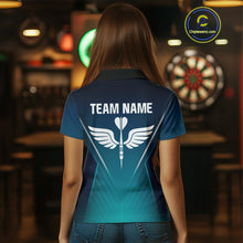 Load image into Gallery viewer, Women's Custom Darts Shirt - Crimson Wings Dart Arrrow With Gradient Blue Pattern NYN0328