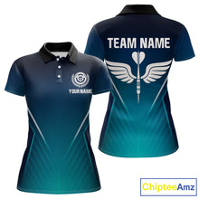 Load image into Gallery viewer, Women's Custom Darts Shirt - Crimson Wings Dart Arrrow With Gradient Blue Pattern NYN0328