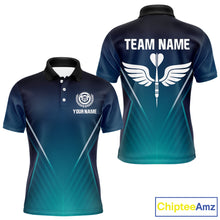 Load image into Gallery viewer, Men's Custom Darts Shirt - Crimson Wings Dart Arrrow With Gradient Blue Pattern NYN0328