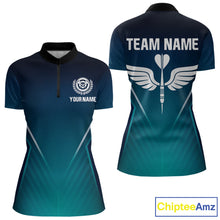 Load image into Gallery viewer, Women's Custom Darts Shirt - Crimson Wings Dart Arrrow With Gradient Blue Pattern NYN0328