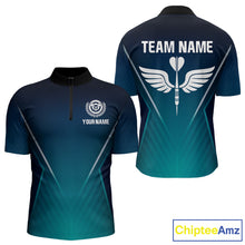 Load image into Gallery viewer, Men's Custom Darts Shirt - Crimson Wings Dart Arrrow With Gradient Blue Pattern NYN0328
