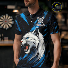 Load image into Gallery viewer, Men's Custom Darts Shirt - Ivory Panther With Dartboard &amp; Blue Grunge Pattern NYN0331