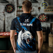 Load image into Gallery viewer, Men's Custom Darts Shirt - Ivory Panther With Dartboard &amp; Blue Grunge Pattern NYN0331