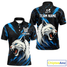 Load image into Gallery viewer, Men's Custom Darts Shirt - Ivory Panther With Dartboard &amp; Blue Grunge Pattern NYN0331