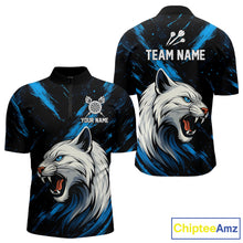 Load image into Gallery viewer, Men's Custom Darts Shirt - Ivory Panther With Dartboard &amp; Blue Grunge Pattern NYN0331