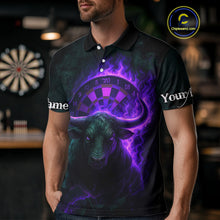 Load image into Gallery viewer, Purple Flaming Dartboard &amp; Bull Darts Shirt For Men - Custom Name &amp; Team Jersey NYN0606
