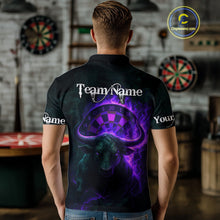 Load image into Gallery viewer, Purple Flaming Dartboard &amp; Bull Darts Shirt For Men - Custom Name &amp; Team Jersey NYN0606