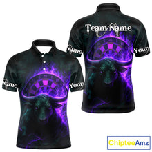 Load image into Gallery viewer, Purple Flaming Dartboard &amp; Bull Darts Shirt For Men - Custom Name &amp; Team Jersey NYN0606