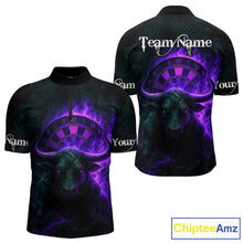 Load image into Gallery viewer, Purple Flaming Dartboard &amp; Bull Darts Shirt For Men - Custom Name &amp; Team Jersey NYN0606