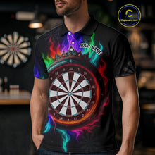 Load image into Gallery viewer, Multicolor Flaming &amp; Red Dartboard Darts Shirt For Men - Custom Name &amp; Team Jersey NYN0620