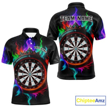 Load image into Gallery viewer, Multicolor Flaming &amp; Red Dartboard Darts Shirt For Men - Custom Name &amp; Team Jersey NYN0620