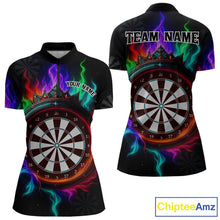Load image into Gallery viewer, Multicolor Flaming &amp; Red Dartboard Darts Shirt For Women - Custom Name &amp; Team Jersey NYN0620