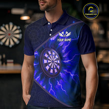 Load image into Gallery viewer, Thunder Dartboard 3D Darts Shirt For Men Custom Name &amp; Team Jersey | Opt3 - Blue NYN0644
