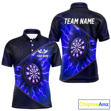 Load image into Gallery viewer, Thunder Dartboard 3D Darts Shirt For Men Custom Name &amp; Team Jersey | Opt3 - Blue NYN0644