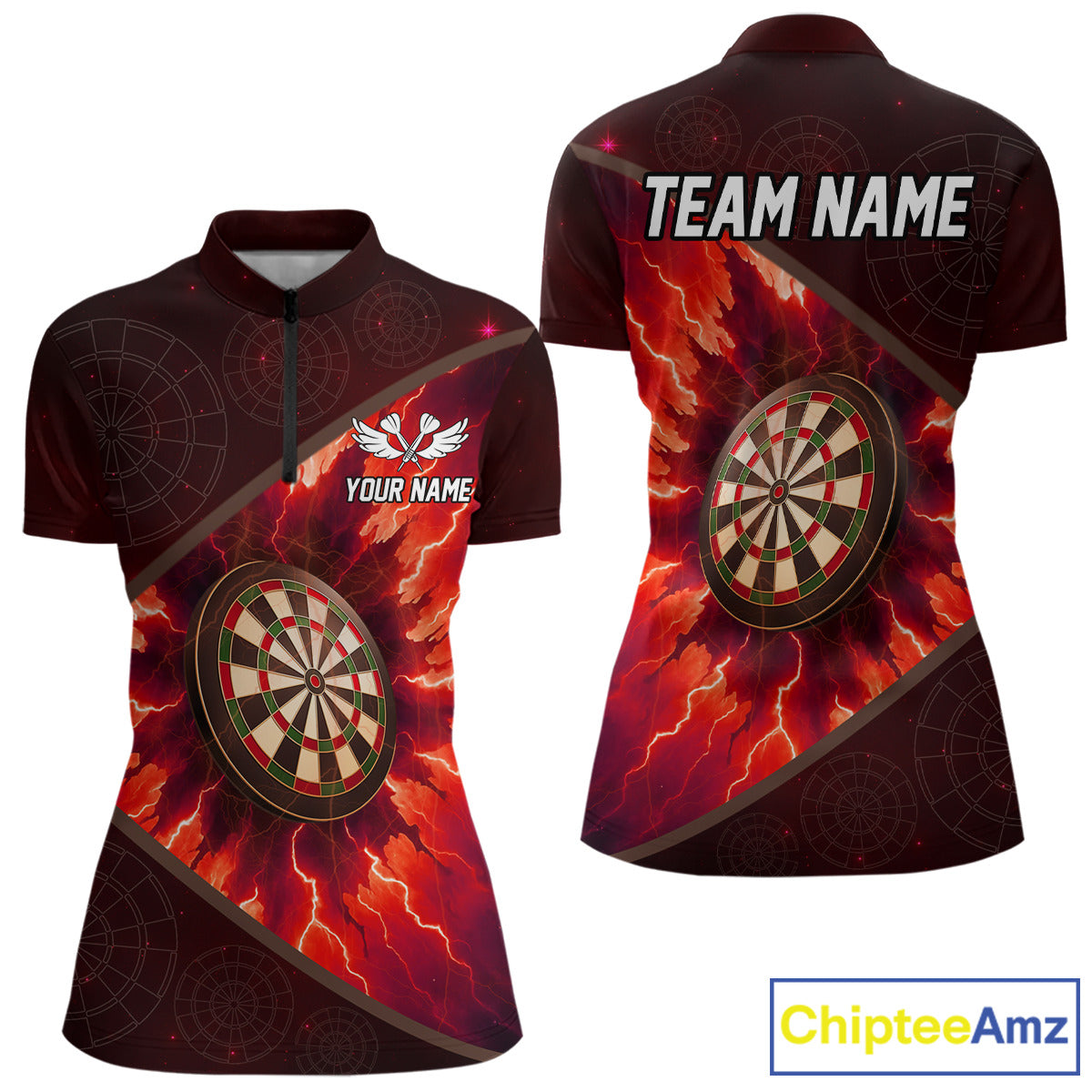 Thunder Dartboard 3D Darts Shirt For Women Custom Name & Team Jersey | Opt2 - Red NYN0643
