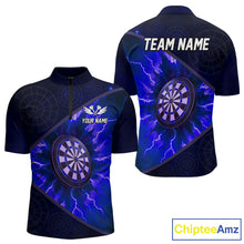 Load image into Gallery viewer, Thunder Dartboard 3D Darts Shirt For Men Custom Name &amp; Team Jersey | Opt3 - Blue NYN0644