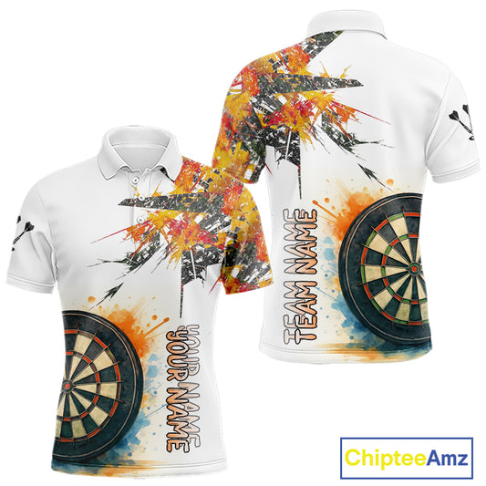 Custom Grey And Yellow Splashed Dartboard Darts Polo Shirt For Men Darts Team Jerseys NYN0948