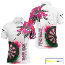 Load image into Gallery viewer, Custom Grey And Pink Splashed Dartboard Darts Polo Shirt For Men Darts Team Jerseys NYN0949