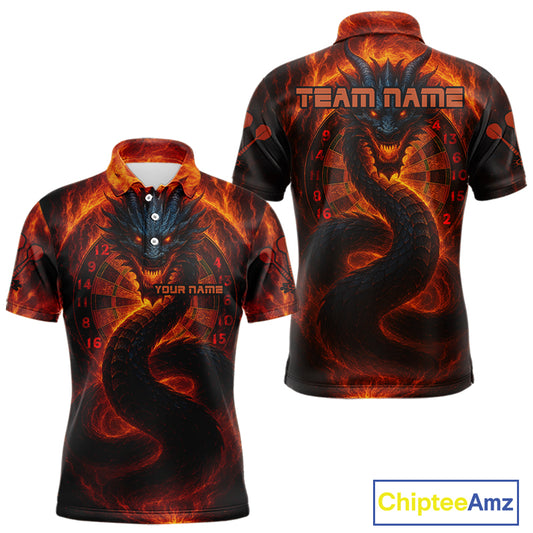 Personalized Red Flames Dragon Dartboard Darts Polo Jerseys For Men, Dart Team Jerseys NYN0963