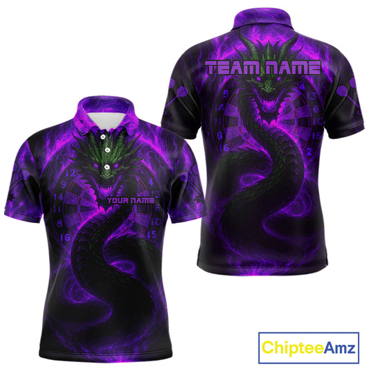 Personalized Purple Flames Dragon Dartboard Darts Polo Jerseys For Men, Dart Team Jerseys NYN0964