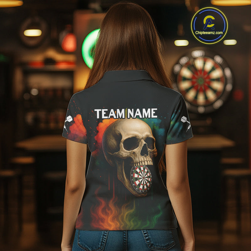 Custom Multi-Color Skull Dartboard Polo Dart Shirt For Women Colorful Skull Dart Jerseys NYN1324