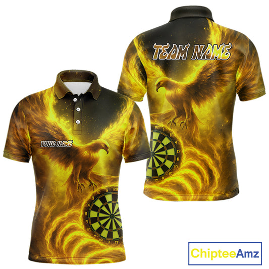 Custom Yellow Flames Phoenix Dartboard Darts Jersey Personalized Darts Polo Shirt For Men NYN0970