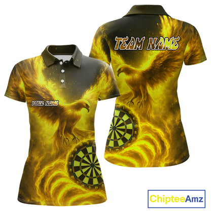 Custom Yellow Flames Phoenix Dartboard Darts Jersey Personalized Darts Polo Shirt For Women NYN0970