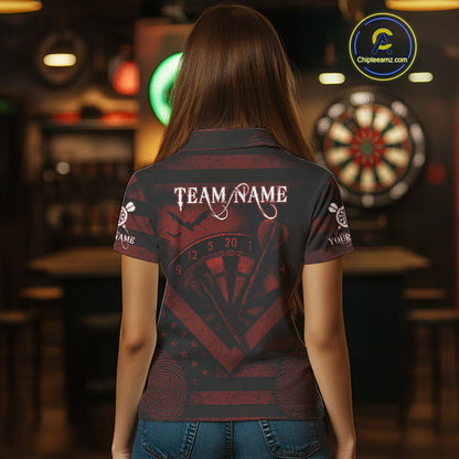 Custom Red Grunge Dragon Dartboard Dart Polo Shirt For Women Outfit Dart Team Jersey NYN1363