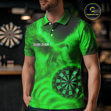 Load image into Gallery viewer, Men's Darts Polo Shirt Personalized Flaming Phoenix Dartboard Darts Jersey | Green NYN1027