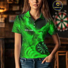 Load image into Gallery viewer, Women's Darts Polo Shirt Personalized Flaming Phoenix Dartboard Darts Jersey | Green NYN1027