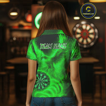 Load image into Gallery viewer, Women's Darts Polo Shirt Personalized Flaming Phoenix Dartboard Darts Jersey | Green NYN1027