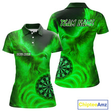 Load image into Gallery viewer, Women's Darts Polo Shirt Personalized Flaming Phoenix Dartboard Darts Jersey | Green NYN1027