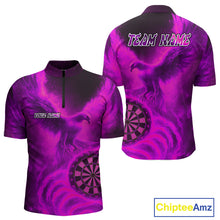 Load image into Gallery viewer, Men's Darts 1/4-Zip Shirt Personalized Flaming Phoenix Dartboard Darts Jersey | Pink NYN1028