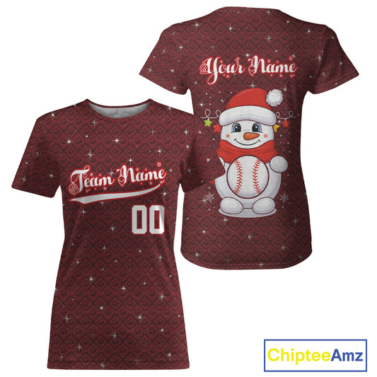 Custom Blue Snowman Christmas Baseball T-Shirt For Women Outfits Xmas Baseball Jerseys NYN1353