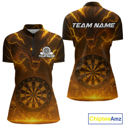 Yellow Custom Lightning Dragon Skull Dart Shirts For Women Outfit Dart Dragon Jerseys NYN1057