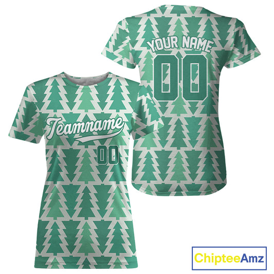 Custom Green Xmas Tree Christmas Baseball T-Shirt For Women Christmas Baseball Jersey NYN1281