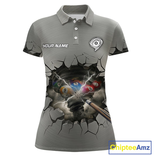 Funny Tornado Grey Billiard Ball Shirt For Women Personalized Thunder 8 Ball Pool Team Jersey NYN2985