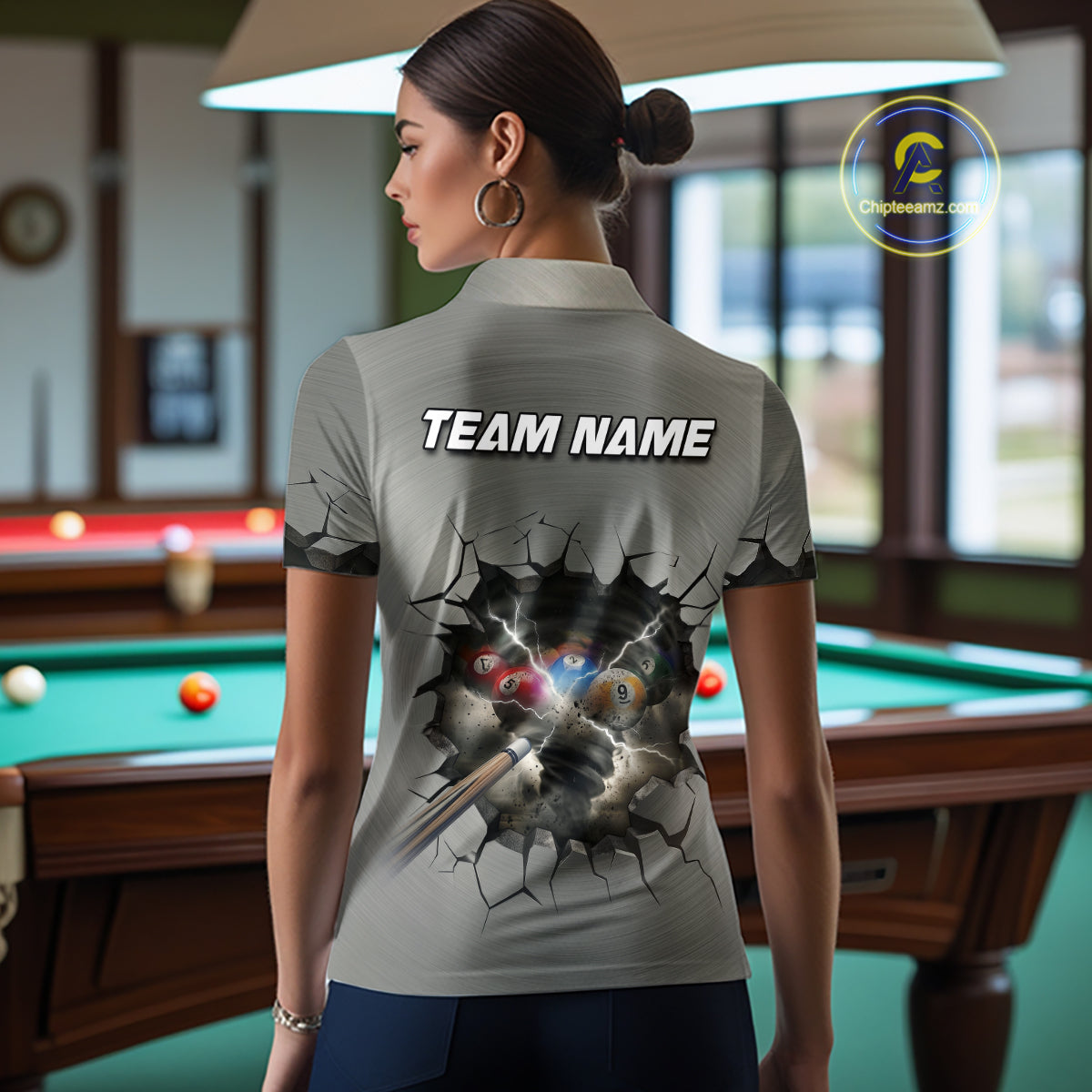 Funny Tornado Grey Billiard Ball Shirt For Women Personalized Thunder 8 Ball Pool Team Jersey NYN2985