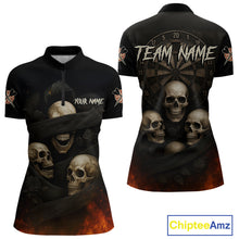 Load image into Gallery viewer, Custom Flames Grunge Roses Black Skull Dart Women 1/4-Zip Shirt Outfits Dart Jerseys NYN1559