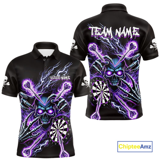 Personalized Purple Skeleton Thunder Lightning Men Dart Polo Shirt Skull Dart Jerseys NYN2119