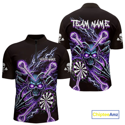 Personalized Purple Skeleton Thunder Lightning Men Dart Quarter- Zip Shirt Skull Dart Jerseys NYN2119