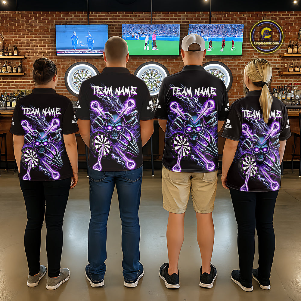 Personalized Purple Skeleton Thunder Lightning Women Dart Quarter- Zip Shirt Skull Dart Jerseys NYN2119